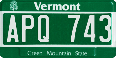 VT license plate APQ743