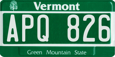VT license plate APQ826
