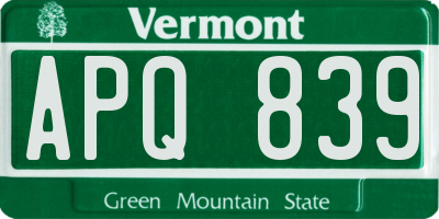 VT license plate APQ839