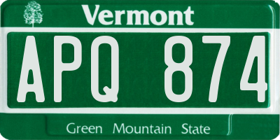 VT license plate APQ874