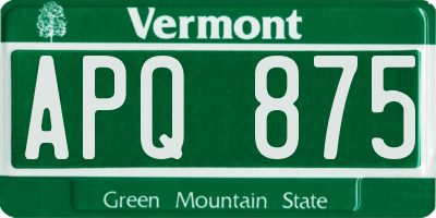 VT license plate APQ875