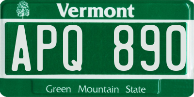 VT license plate APQ890