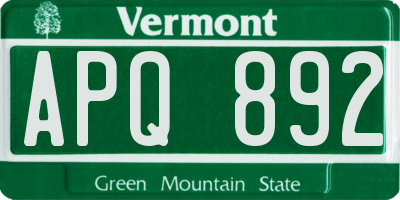 VT license plate APQ892