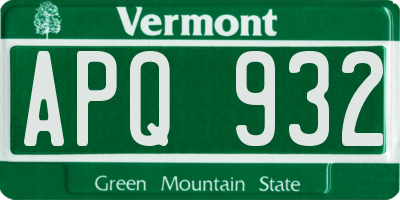 VT license plate APQ932