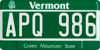 VT license plate APQ986