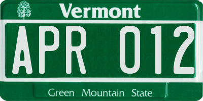 VT license plate APR012