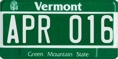 VT license plate APR016