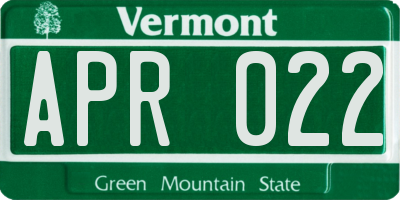 VT license plate APR022