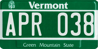 VT license plate APR038