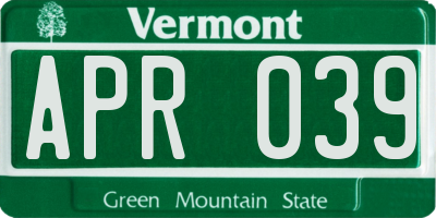 VT license plate APR039
