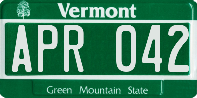 VT license plate APR042