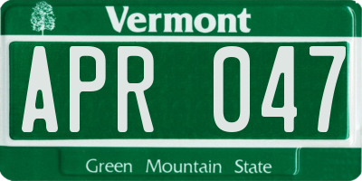 VT license plate APR047