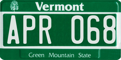 VT license plate APR068