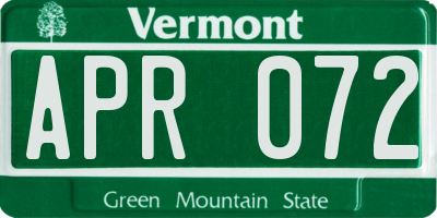 VT license plate APR072