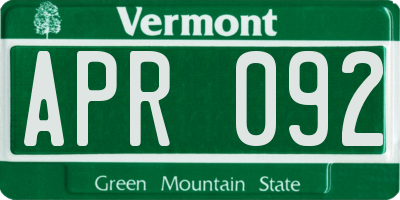VT license plate APR092