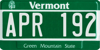 VT license plate APR192
