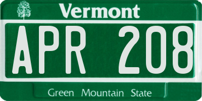 VT license plate APR208