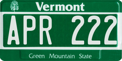 VT license plate APR222