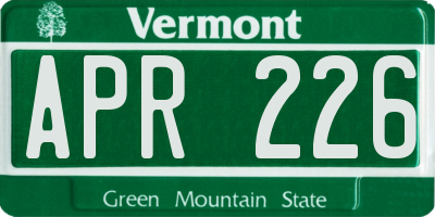 VT license plate APR226