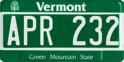 VT license plate APR232