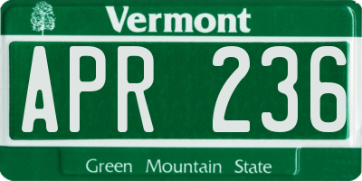 VT license plate APR236