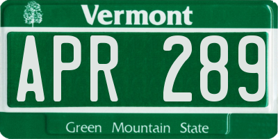 VT license plate APR289