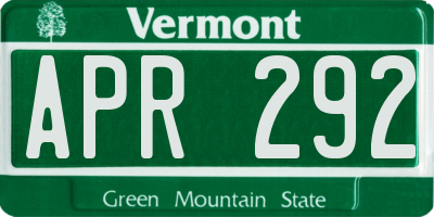VT license plate APR292