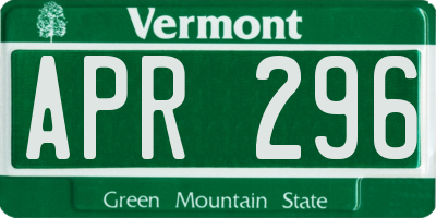 VT license plate APR296