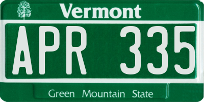 VT license plate APR335