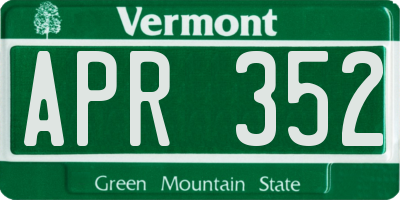 VT license plate APR352