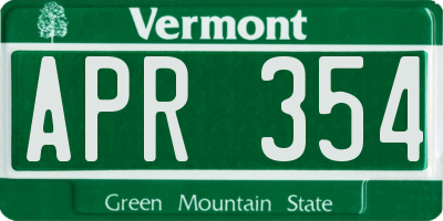 VT license plate APR354