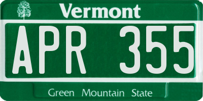 VT license plate APR355