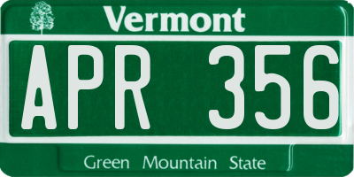VT license plate APR356
