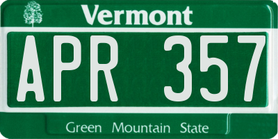 VT license plate APR357