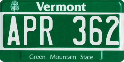 VT license plate APR362