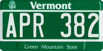 VT license plate APR382