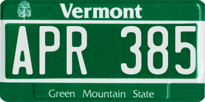 VT license plate APR385
