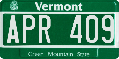 VT license plate APR409