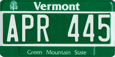 VT license plate APR445