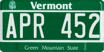 VT license plate APR452