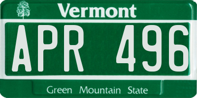VT license plate APR496