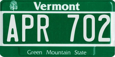 VT license plate APR702