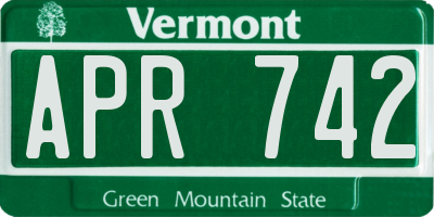 VT license plate APR742