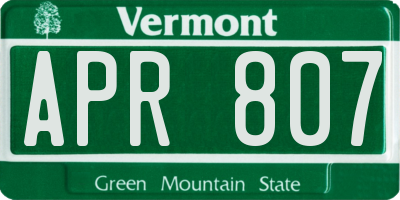 VT license plate APR807