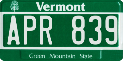 VT license plate APR839