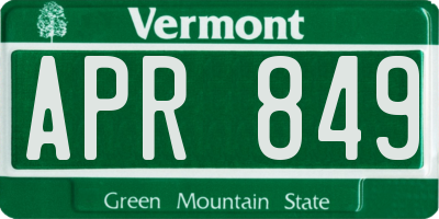 VT license plate APR849