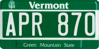 VT license plate APR870