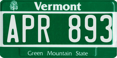 VT license plate APR893