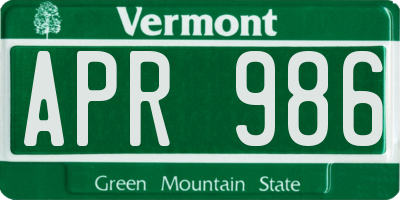 VT license plate APR986