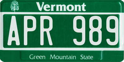 VT license plate APR989